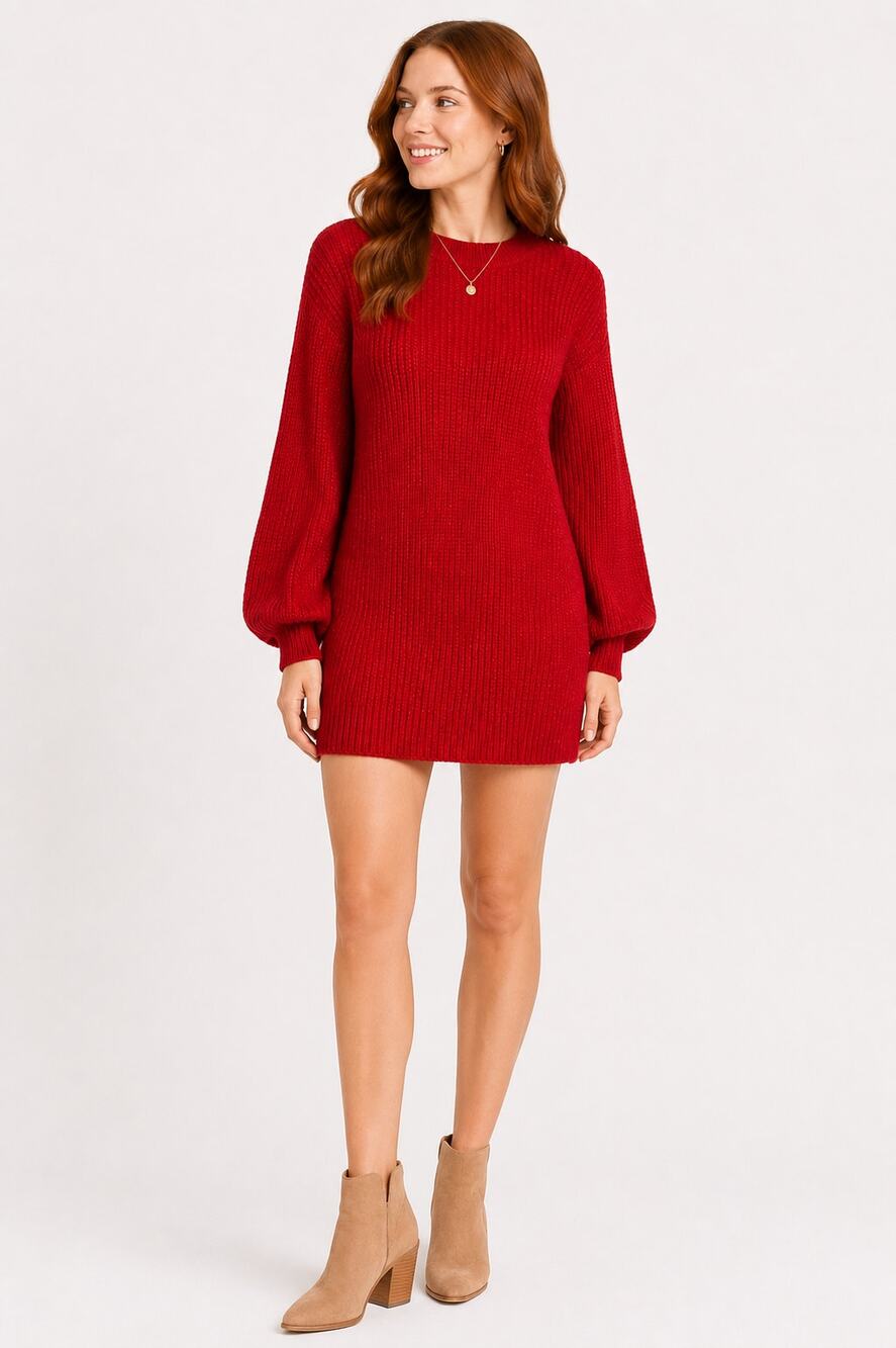 Show Me Your Mumu Red Mini Sweater Dress Balloon Sleeve Knit Size Small